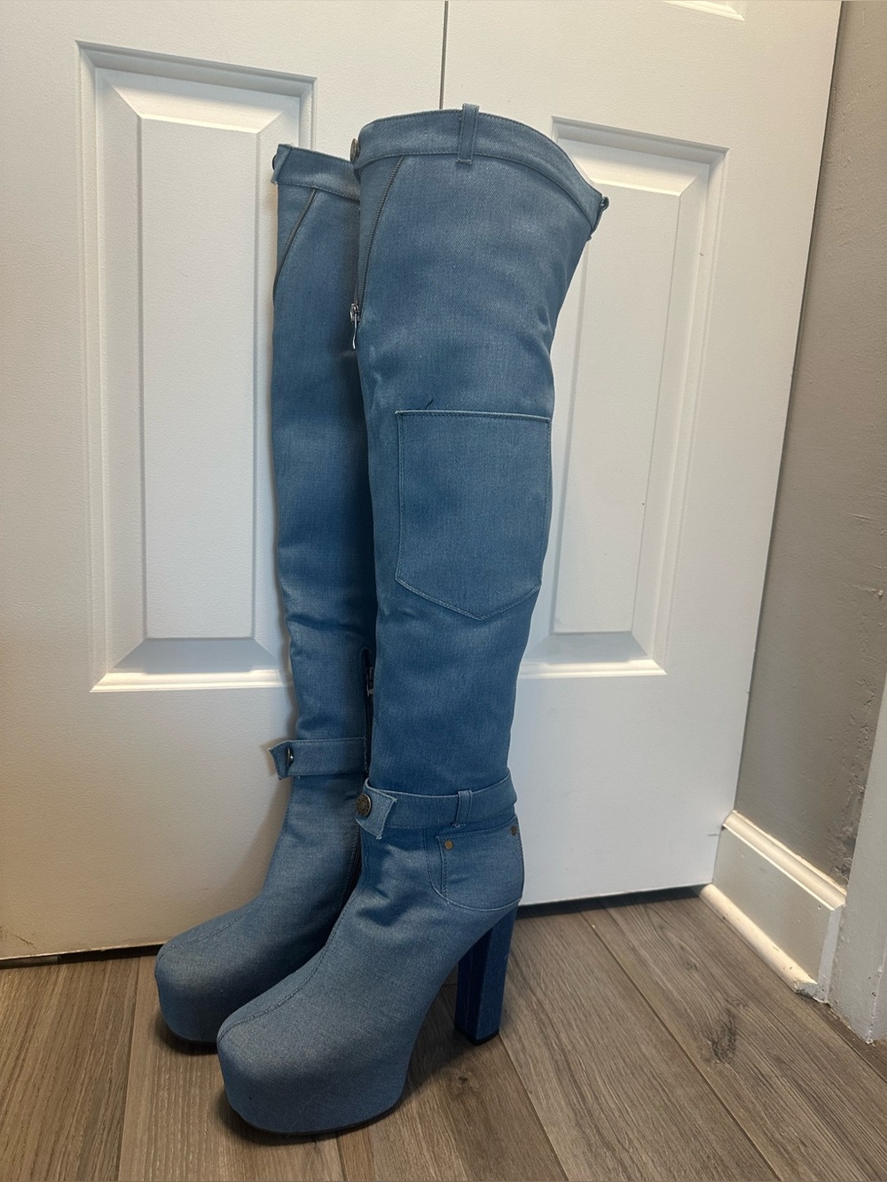 Women’s Over-the-Knee Platform Boots in Light Blue